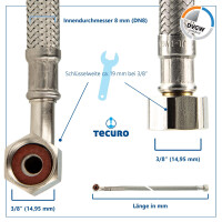 tecuro Trinkwasser Zulaufschlauch IG mit Bogen 90° x IG - KTW-A- DVGW 3/8 x 3/8 x 1000 mm
