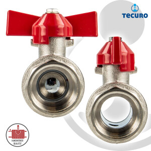 tecuro Kugelhahn, beidseitig Innengewinde Rp 3/8 Zoll (DN 10) Flügelgriff, Messing vernickelt