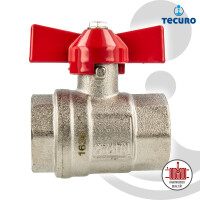 tecuro Kugelhahn, beidseitig Innengewinde Rp 3/8 Zoll (DN 10) Flügelgriff, Messing vernickelt