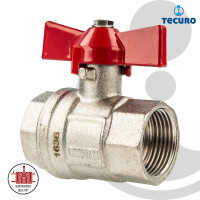 tecuro Kugelhahn, beidseitig Innengewinde G 1/2 Zoll (DN 15) Flügelgriff, Messing vernickelt
