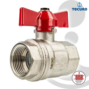 tecuro Kugelhahn, beidseitig Innengewinde G 3/4 Zoll (DN 20) Flügelgriff, Messing vernickelt