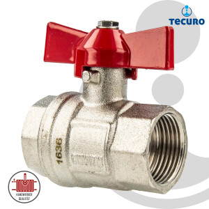 tecuro Kugelhahn, beidseitig Innengewinde G 1 Zoll (DN 25) Flügelgriff, Messing vernickelt