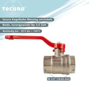 tecuro Kugelhahn, beidseitig Innengewinde Rp 1/2 Zoll (DN 15) Stahlhebel lang, Messing vernickelt