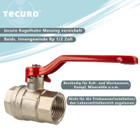 tecuro Kugelhahn, beidseitig Innengewinde Rp 1/2 Zoll (DN 15) Stahlhebel lang, Messing vernickelt