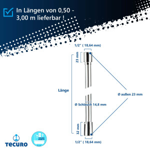 tecuro PREMIUM Brauseschlauch 1,00 m, verdrehsicher, silberglatt, KTW-BWGL