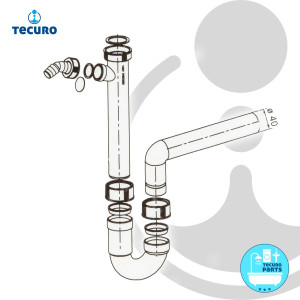 tecuro Ablaufgarnitur Siphon Geruchsverschluss - mit Ø 40 mm Abgang nach hinten