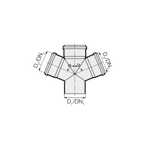 HT Doppelabzweig Ø 110/110/110 x 67°, mit 3-fach Steckmuffe, PP-grau