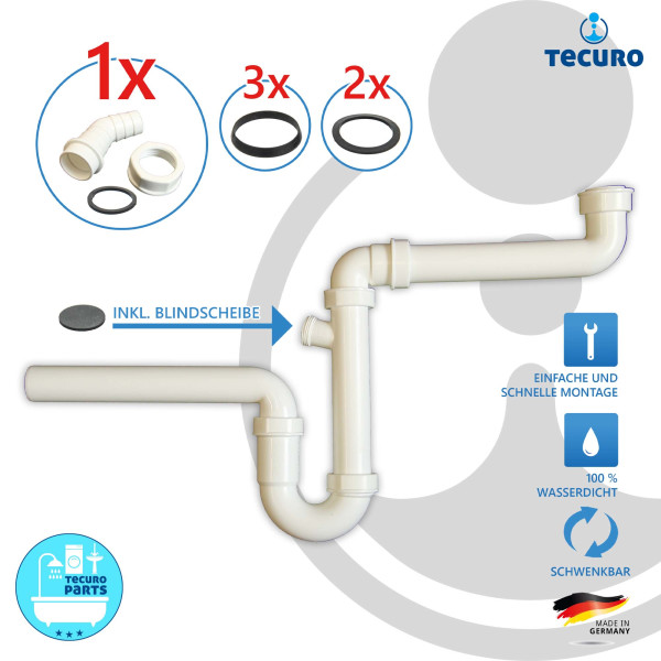 Tecuro Siphon Doppel-Spülen-Siebkorbventil 114 Mm  3 1/2 Zoll  Mit Ueberl 38x64 Mm S0rcn04y
