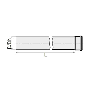 HT Rohr Ø 32 x 250 mm, mit einseitiger Steckmuffe und Gummidichtung, PP-grau