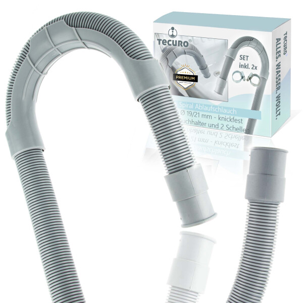 tecuro Spiral Ablaufschlauch 2,50 m x Ø 19/21 mm, knickfest, mit Schlauchhalter und Schellen