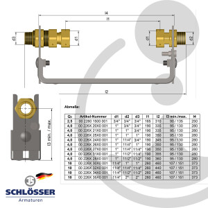 JS Wasserzähler-Bügel 1 x 1 Zoll, für Hauswasserzähler mit Baulänge 190 mm, verstellbar, Edelstahl