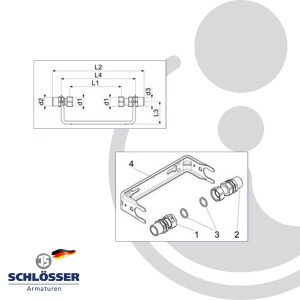 JS Wasserzähler-Bügel 1 x 1 Zoll, für Hauswasserzähler mit Baulänge 190 mm, nicht verstellbar, verzinkt