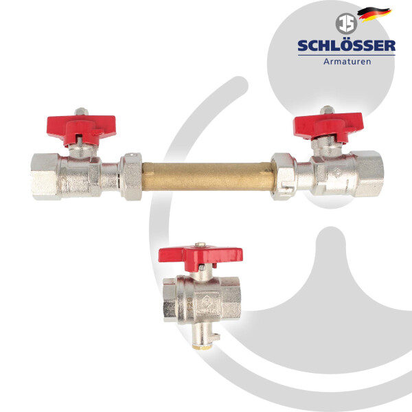 JS Einbausatz zu Wärmemengenzähler 3/4 Zoll x 130 mm - mit Kugelhähne