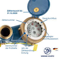 JS Steigrohr Hauswasserzähler MNRS 1 Zoll DN 25  Q3=10, R80,  Baulänge 150 mm