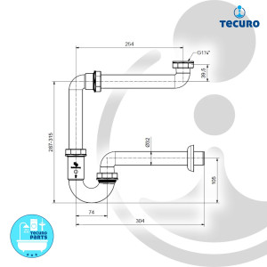 tecuro Raumspar - Röhren Geruchsverschluss 1 1/4 Zoll x 32 mm - für Waschtisch
