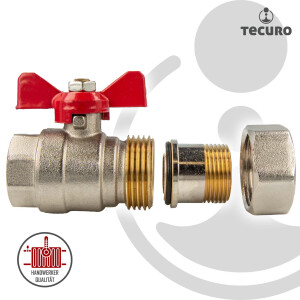 tecuro Kugelhahn mit Verschraubung G 3/4 Zoll x Innengewinde Rp 3/4 Zoll, Messing vernickelt