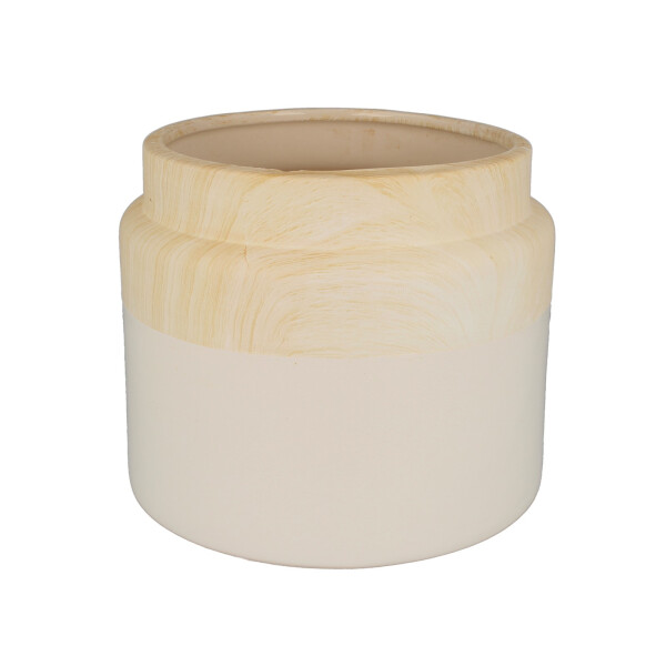 Dekorativer Blumentopf "ANNA" aus Dolomit (Keramik) in Holzoptik und weiß