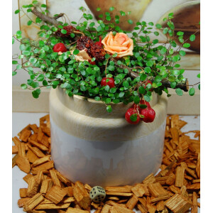 Dekorativer Blumentopf "ANNA" aus Dolomit (Keramik) in Holzoptik und weiß