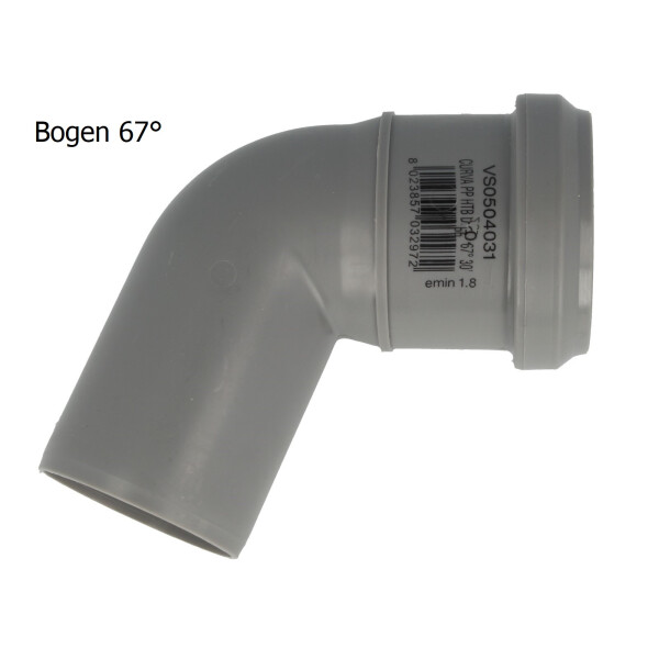 HT Bogen Ø 32 x 67°, mit einseitiger Steckmuffe und Gummidichtung