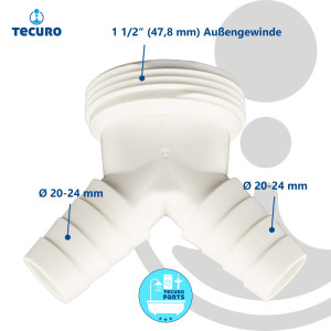 tecuro Y-Doppel-Gerätetülle mit 1 1/2 Zoll mit Aussengewinde