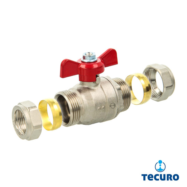 tecuro Kugelhahn mit Klemmringverschraubung für Cu-Rohr Ø 18 mm Flügelgriff
