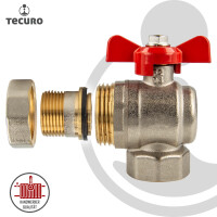 tecuro Winkel Kugelhahn mit Verschraubung G 1 Zoll x Innengewinde Rp 1 Zoll, Messing vernickelt