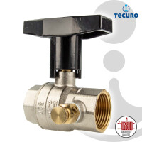 tecuro Kugelhahn mit Entleerung, beids. Innengewinde Rp 3/4 Zoll (DN 20) Alu-T-Griff, MS-vernickelt