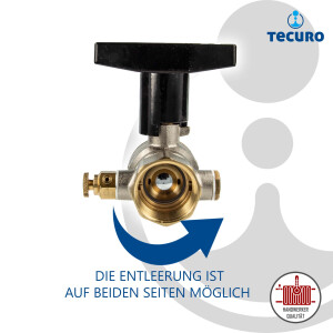 tecuro Kugelhahn mit Entleerung, beids. Innengewinde Rp 1 Zoll (DN 25) Alu-T-Griff, MS-vernickelt