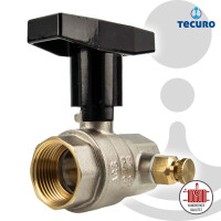 tecuro Kugelhahn mit Entleerung, beids. Innengewinde Rp 1 Zoll (DN 25) Alu-T-Griff, MS-vernickelt