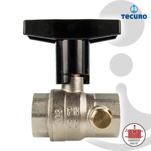 tecuro Kugelhahn mit Entleerung, beids. Innengewinde Rp 1 1/4 Zoll (DN 32) Alu-T-Griff, MS-vernickelt