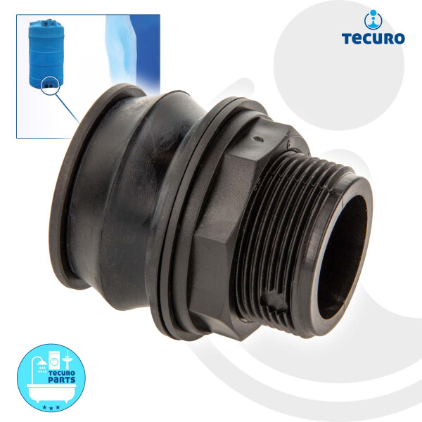 tecuro PUSH-IN Universal Behälterverschraubung 1 1/2 Zoll AG - DN 34,5, Tankdurchführung - für Tanks und Fässer, PP/EPDM