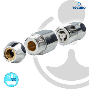 tecuro Rückflussverhinderer mit 3/8 ÜWM x 1/2 Zoll AG bzw. Ø 10 mm Quetschverschraubung, messing verchromt
