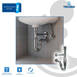 tecuro Röhrengeruchsverschluss mit Leckwasseranschluss 1 1/4 Zoll Ø 32 mm - Messing verchromt