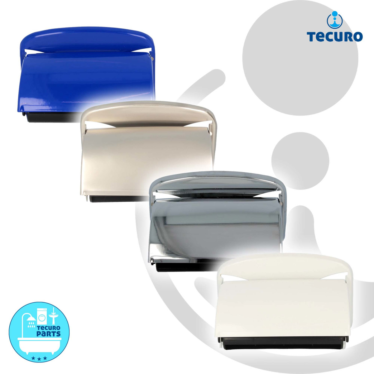blau RAL 5002 tecuro Papierrollenhalter mit Deckel und schwarzer Kunststoffr