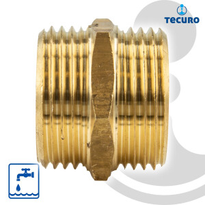 tecuro Doppelnippel, beidseitig Außengewinde G 1 Zoll, Messing blank CW617N
