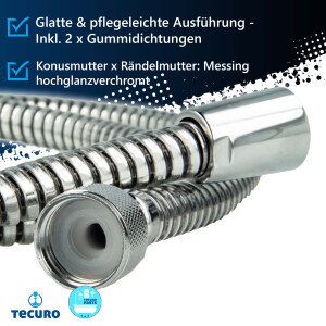 tecuro 200 cm Brauseschlauch ROYAL 1/2 Zoll Drehkonusmutter x 1/2 Zoll Rändelmutter, metalleffekt, Trinkwasser-Konform, KTW BWGL, DIN EN 1113