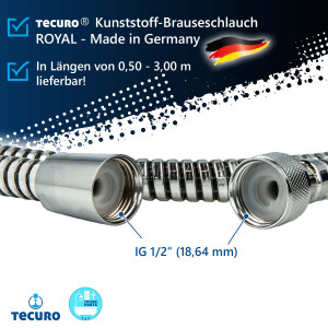 tecuro 200 cm Brauseschlauch ROYAL 1/2 Zoll Drehkonusmutter x 1/2 Zoll Rändelmutter, metalleffekt, Trinkwasser-Konform, KTW BWGL, DIN EN 1113