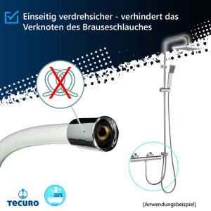 tecuro 125 cm Brauseschlauch EASY 1/2 Zoll Drehkonusmutter x 1/2 Zoll Rändelmutter, weiß/chrom, Trinkwasser-Konform, KTW BWGL, DIN EN 1113