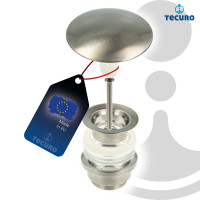 tecuro PopUp-Ventil Ablaufgarnitur Edelstahl gebürstet, mit Push-Druckfunktion