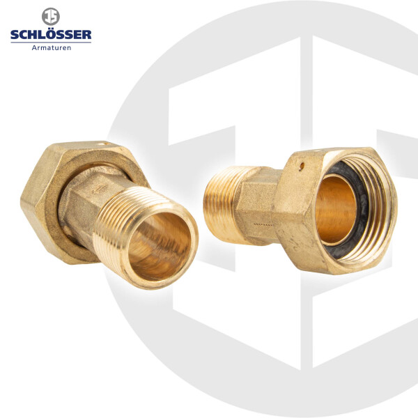 JS Wasserzähler Verschraubungen Überwurfmutter x AG, Messing blank - 2-er Set
