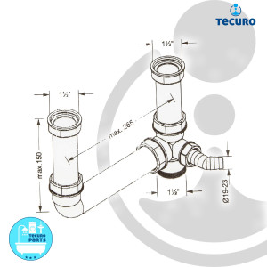 tecuro Ablaufverbindung mit Höhenausgleich für Doppel-Spülbecken