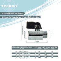 tecuro MINI Kugelhahn Innengewinde Rp 3/8 Zoll x Außengewinde R 3/8 Zoll,  Messing verchromt