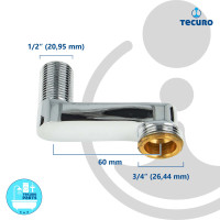 tecuro S-Anschluss versetzt um 60 mm, für Wandarmaturen, 2-er Set
