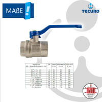 tecuro Kugelhahn, beidseitig Innengewinde Rp 1 1/2 Zoll (DN 40) Stahlhebel lang, Messing vernickelt