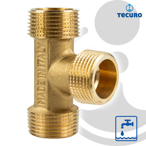 tecuro T-Stück allseitig Außengewinde G 1/2 Zoll, Messing blank CW617N
