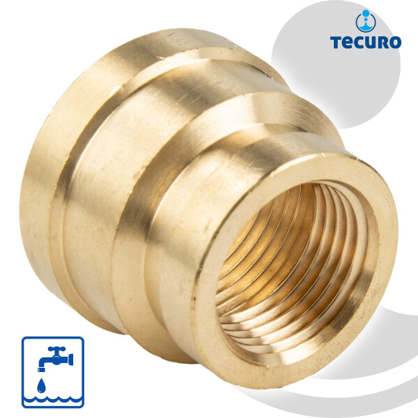 tecuro Muffe reduziert, beidseitig Innengewinde Rp 3/8 x 1/4 Zoll, Messing blank CW617N