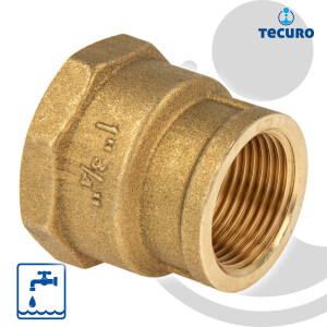 tecuro Muffe reduziert, beidseitig Innengewinde Rp 1 x 3/4 Zoll, Messing blank CW617N