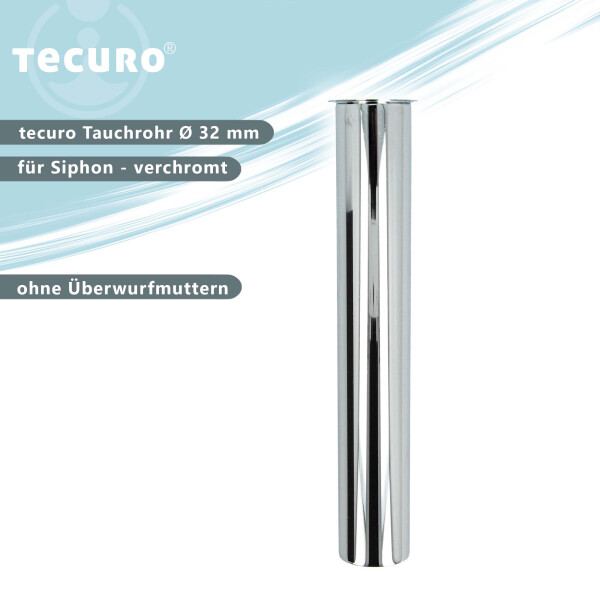 tecuro Tauchrohr Bördelrohr Ø 32 x 200 mm für Siphon Geruchsverschluss, Edelstahl verchromt
