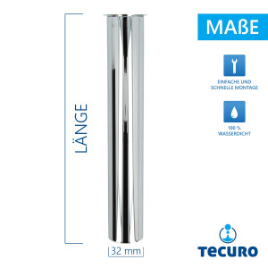 tecuro Tauchrohr Bördelrohr Ø 32 x 200 mm für Siphon Geruchsverschluss, Edelstahl verchromt