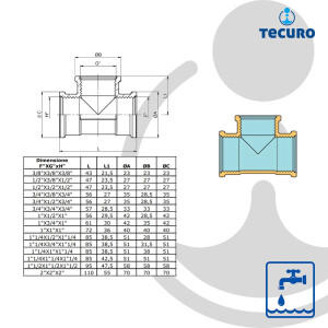 tecuro T-Stück allseitig Innengewinde Rp 3/4 x 1/2 x 3/4 Zoll, MS-blank CW617N